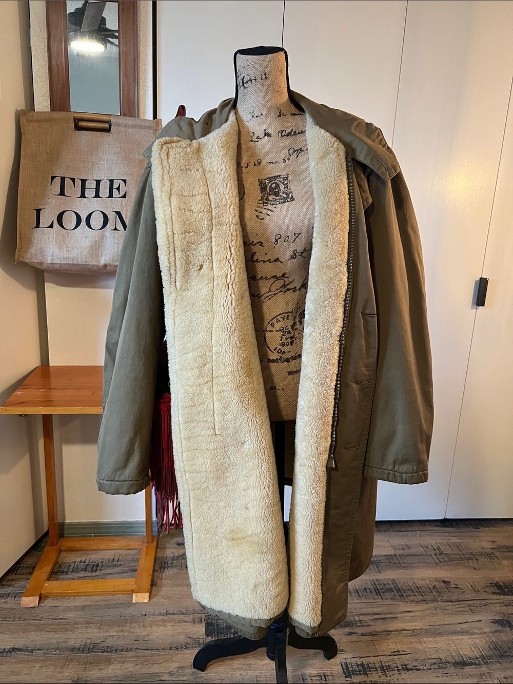 SUPER heavy weight shearling/ canvas trench!